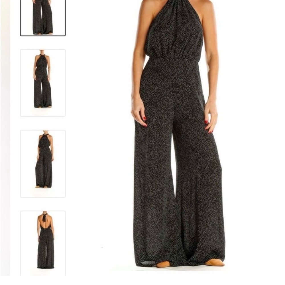 Express Black And White Speckle Halter Wide-Leg Jumpsuit - Picture 5 of 10